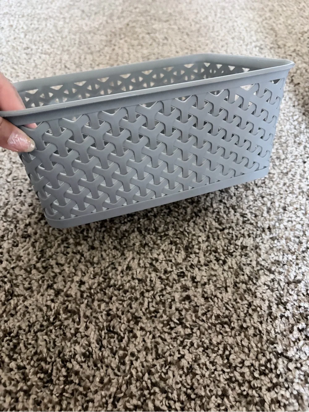 Stackable Gray Woven Plastic Storage Baskets -